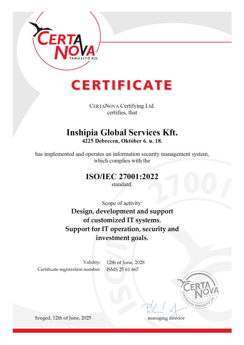 ISO 27001-es Tanusítvány